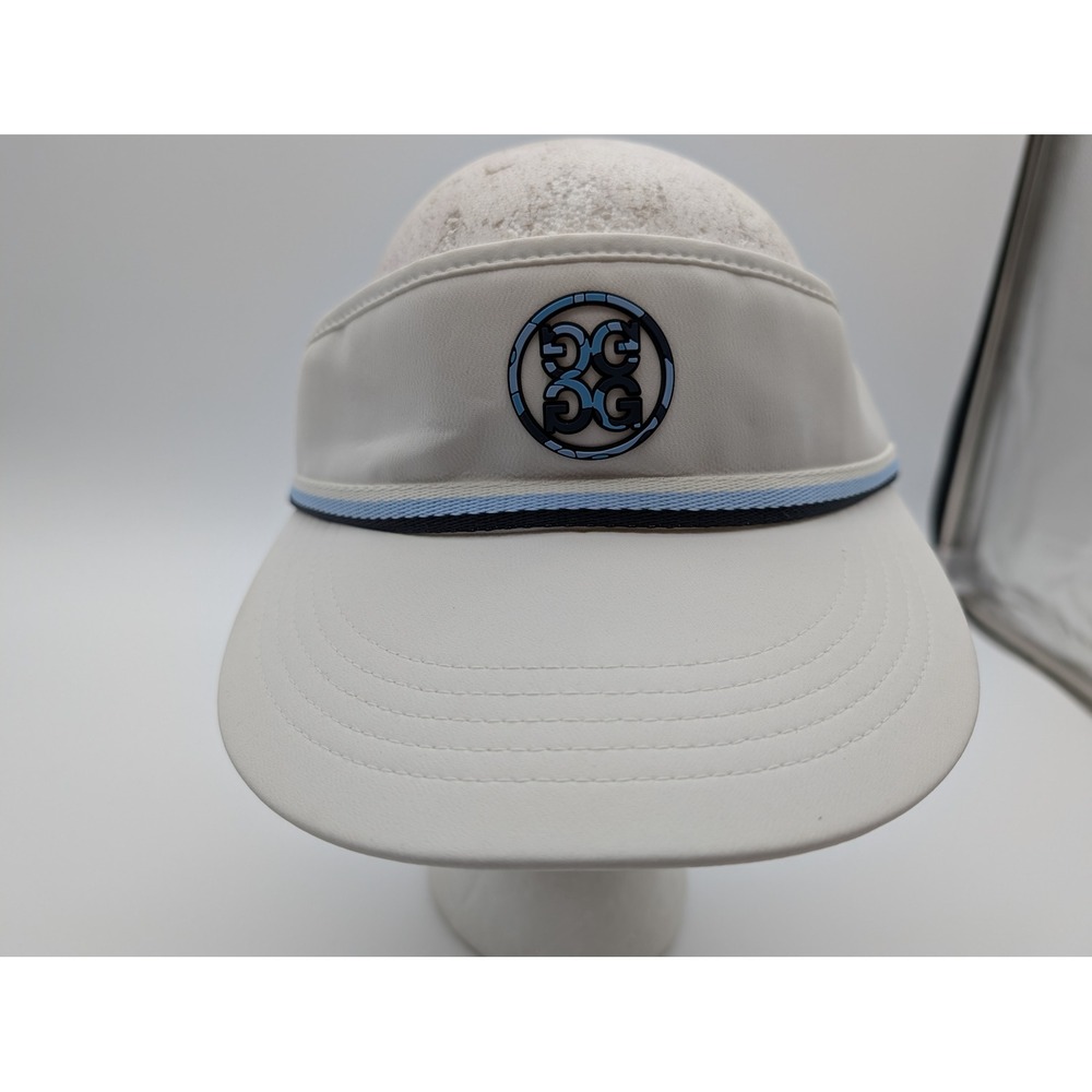 G/FORE White Golf Visor Blue Black Striped Trim Adjustable Strap Logo Hat